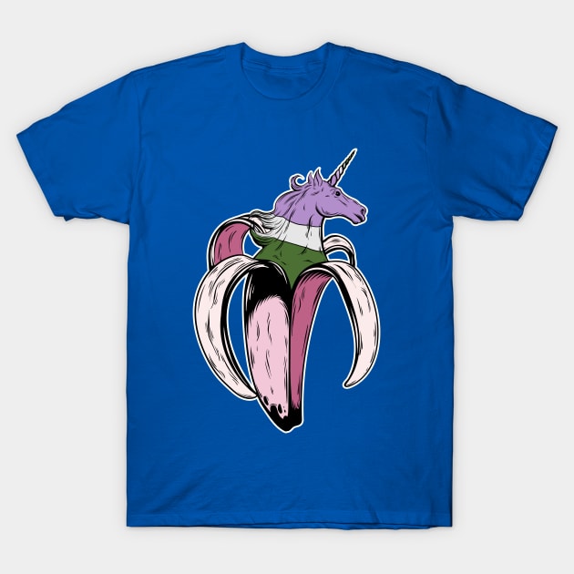 Genderqueer Unicorn Banana LGBT Pride Flag T-Shirt by Psitta